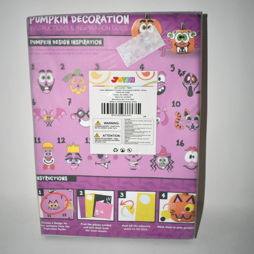 JOYIN Halloween Pumpkin Decorating Stickers, 16 Pack, Foam Craft Kit, Party